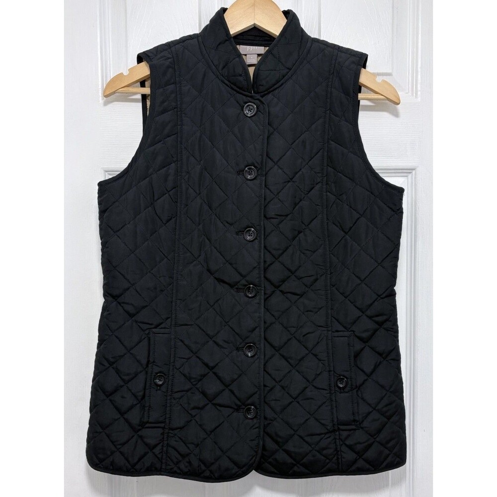J. Jill Black Diamond Quilted Vest Women’s Small Button Front Riding Style